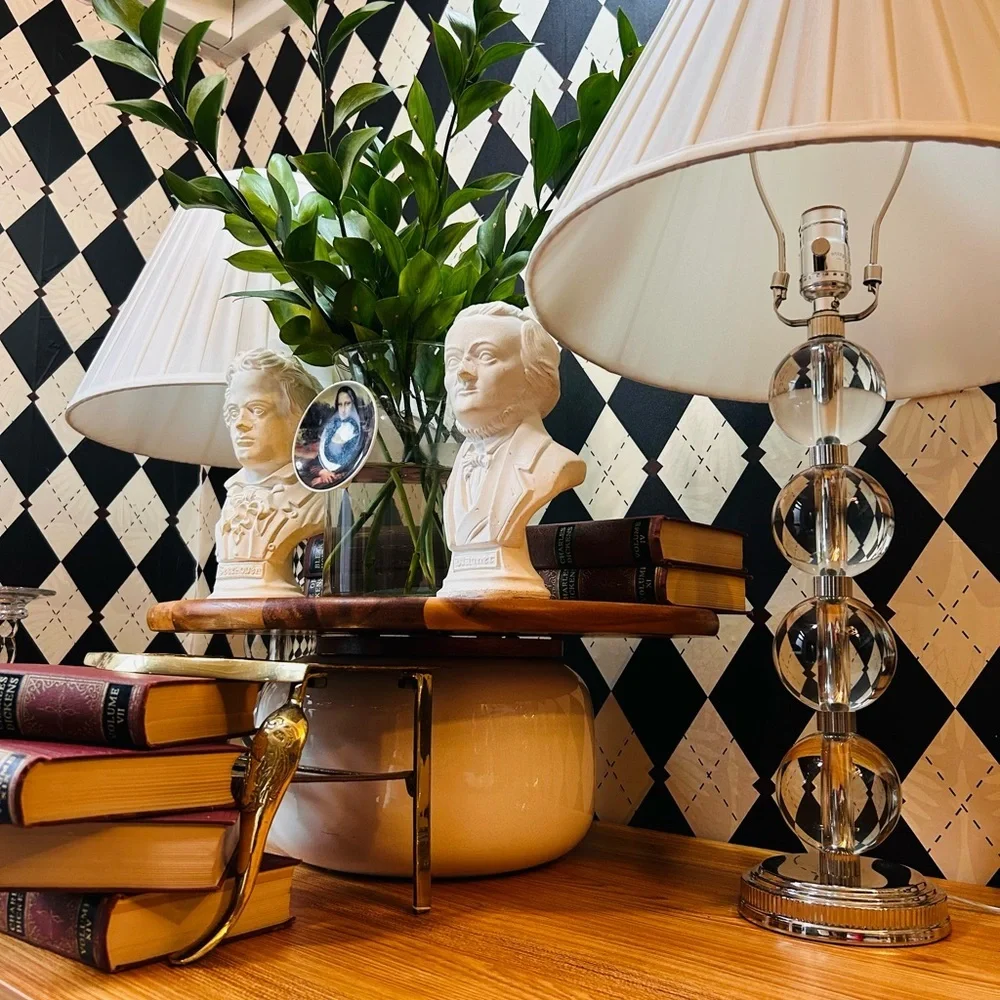 Ralph Lauren Pair‎ Table Lamps Crystal Balls Farrah– Silver Base Elegance Luxury